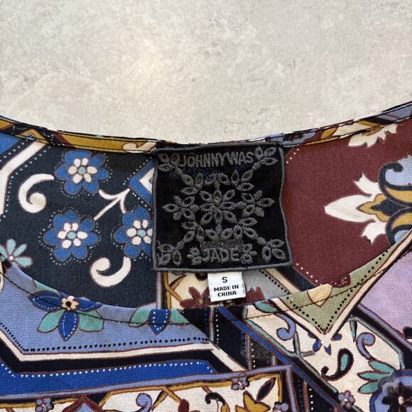 Johnny Was 100% Silk Sz Small Miklos Easy Top Kimono Blouse Poncho Jade Flaw* - Picture 2 of 11